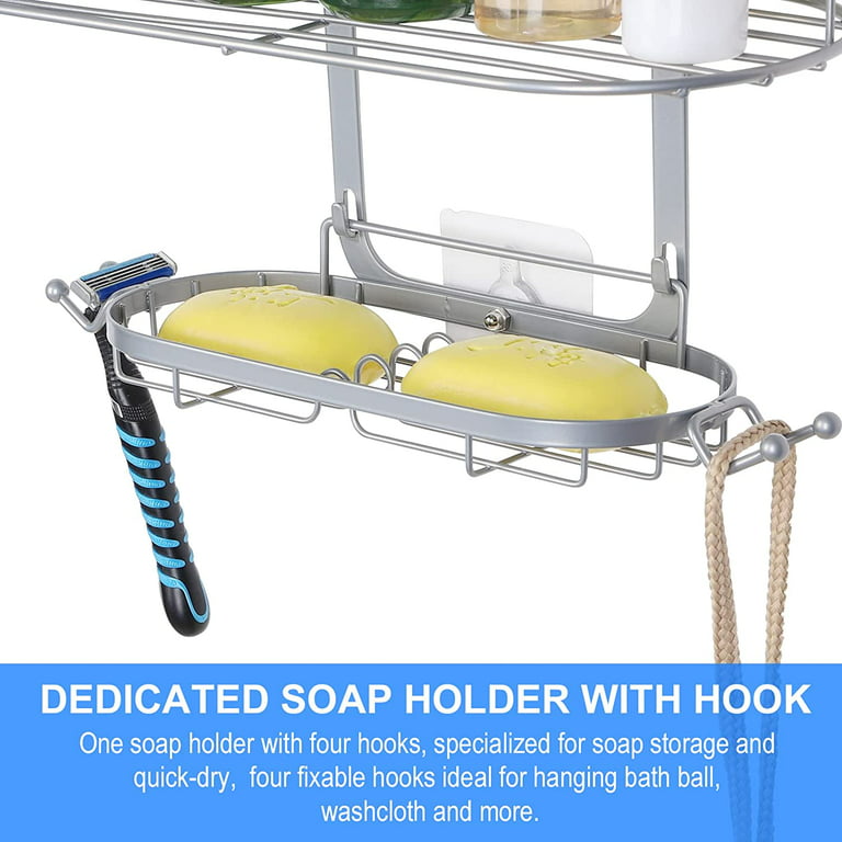 Amada HOMEFURNISHING Shower Caddy, 3-Pack Shower Organizer with Soap Holder, Optional Towel Bar, Removable Hooks, Stainless Steel Shower Shelves for
