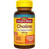 Nature Made Extra Strength Dosage Choline Supplements 800 Mg Per 3 Capsules, Brain Health, Mood, Muscle & Liver Support, Vegetarian, 60 Capsules, 20 Day Supply