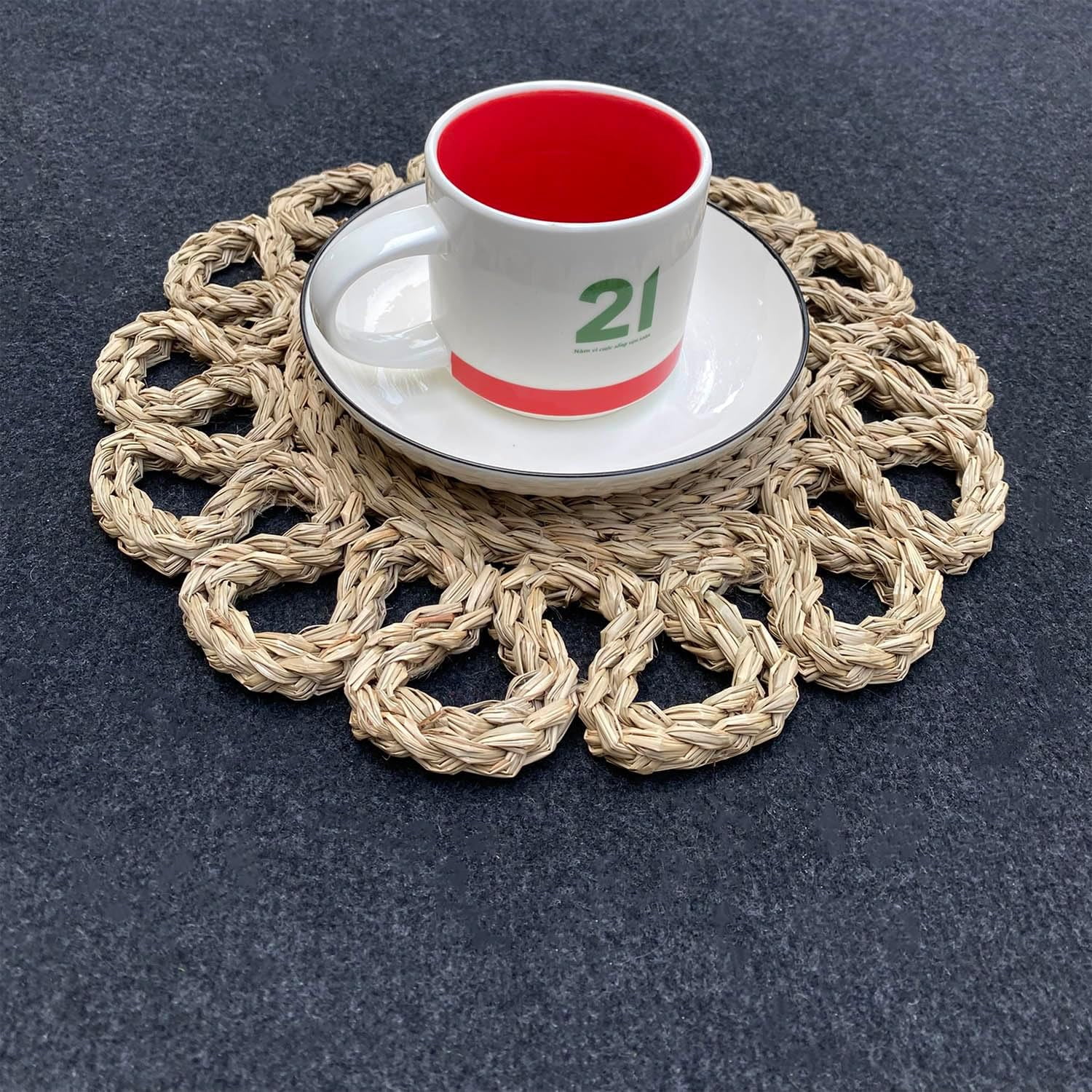 Laquedecraft 13.8" Round Rattan Seagrass Placemats | Farmhouse Spring Wicker Plate Chargers for Christmas, Dining, Party (Set of 4)
