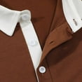 thumbnail image 5 of GuangCheng George Mens Long Sleeve Henley Shirts Contrast Collar Button Placket Slim Fit Stretch Comfort Casual Dress Tops,Coffee,L, 5 of 7