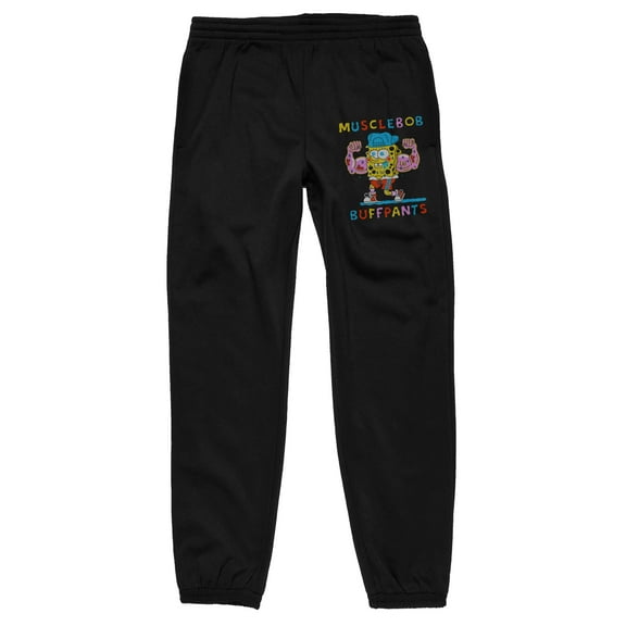 Spongebob Squarepants MuscleBob Buffpants Men's Black Graphic Joggers-Medium