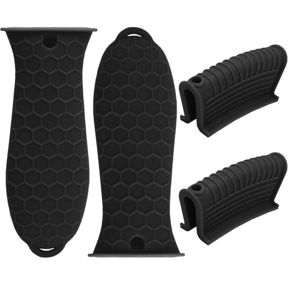 Cast Iron Handle Cover 4 Pack, Heat Resistant Material Pot Handle Holders, Non-Slip Pot Sleeve for Cast Iron Skillets, Metal Pans, Griddles (Black)