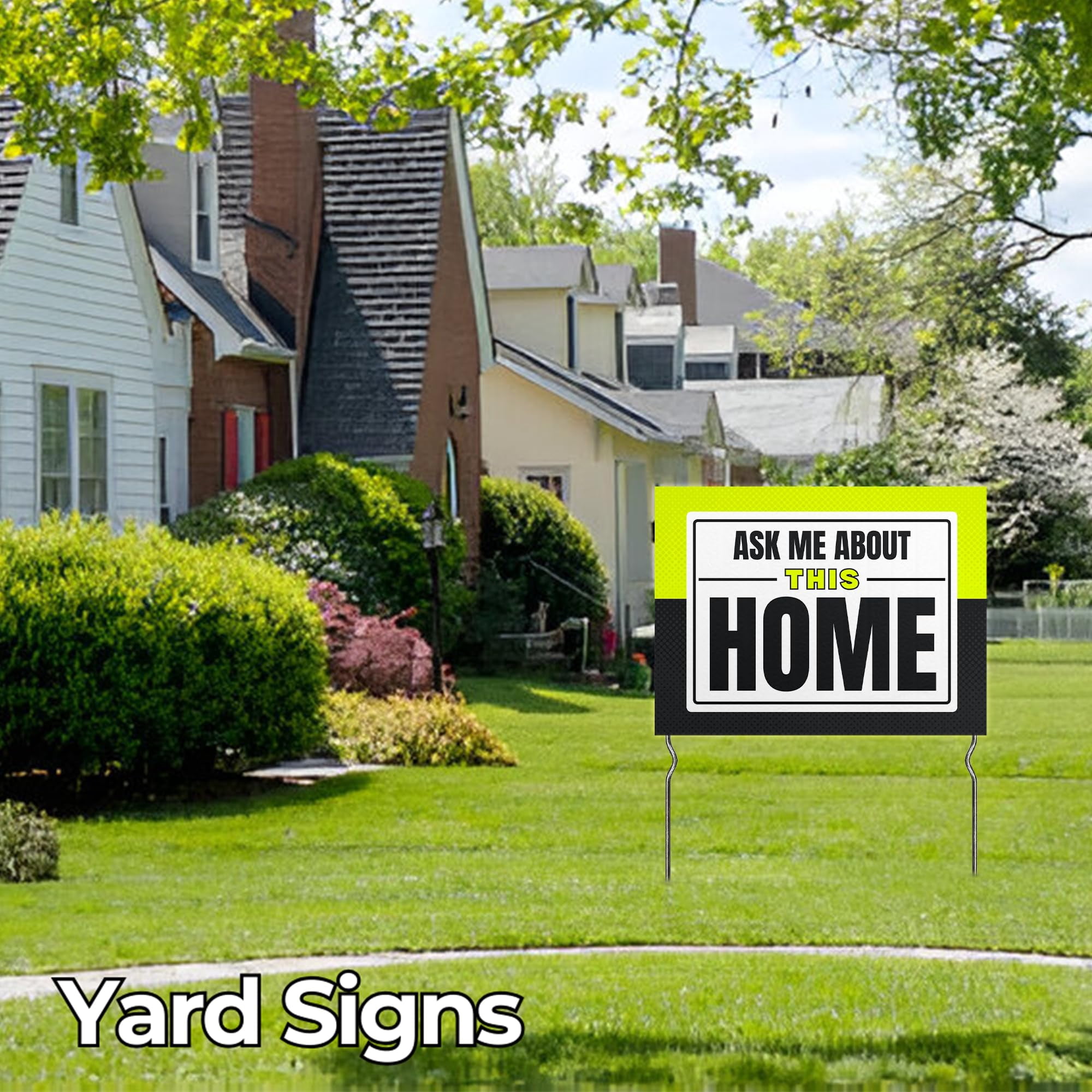 Ask Me About This Home! Yard Sign by DC | 24"x18" Double Sided Real Estate Garden Sign with 13” Metal Stakes | Outdoor Signs Waterproof for Lawn, Patio, Sidewalk & House | Set of 2 | Made in USA