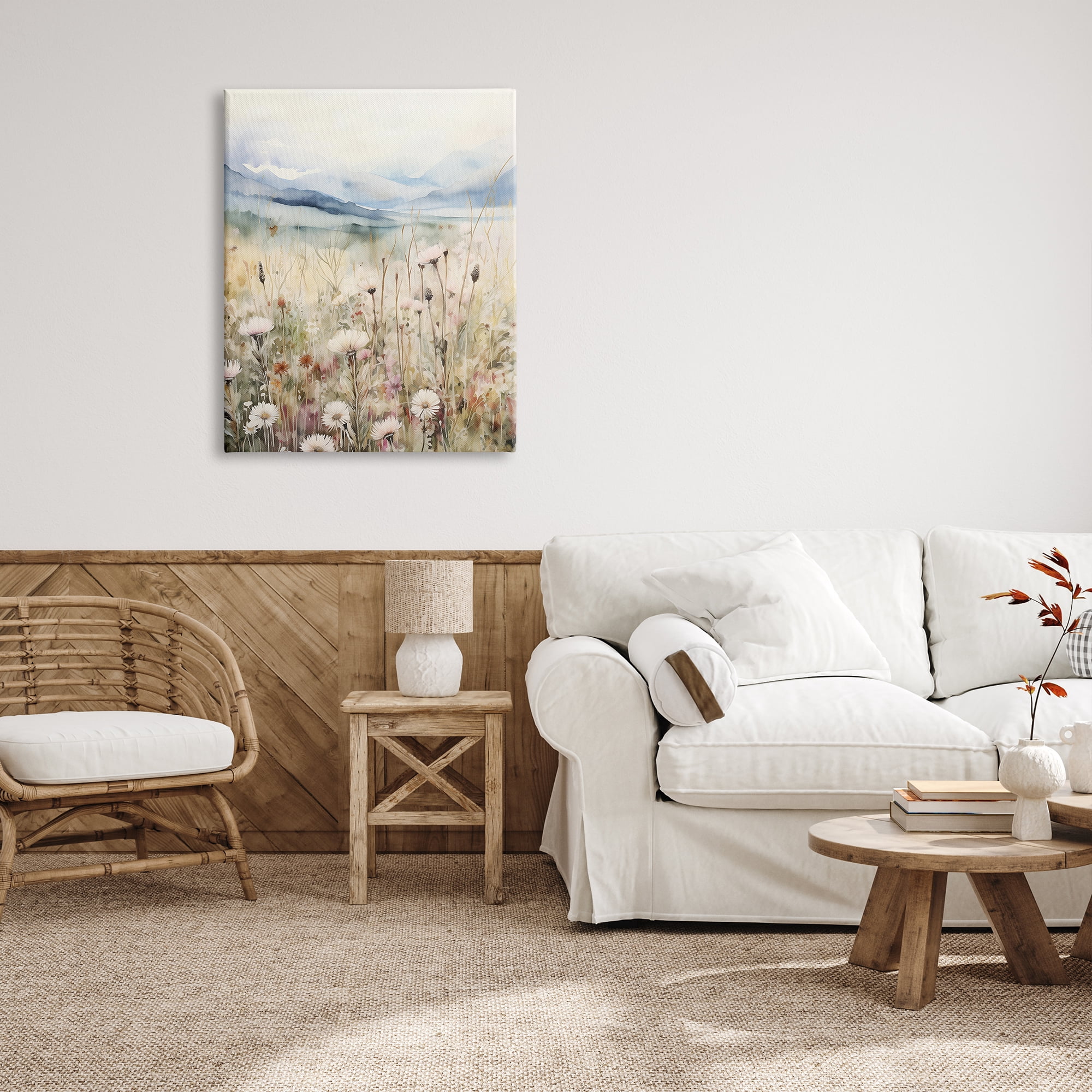 Stupell Industries Rural Daisy Field Meadow Landscape Painting Gallery Wrapped Canvas Art Print Wall Art, 30 x 40