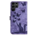 thumbnail image 6 of Butterfly Embossed Case for Samsung Galaxy S23 Ultra Slim Cat Patterned Leather Folio Cover Card Holder Kickstand, Cute Stylish Women Flip Case Magnetic Clasp Flip with Wrist Strap, Purple, 6 of 13