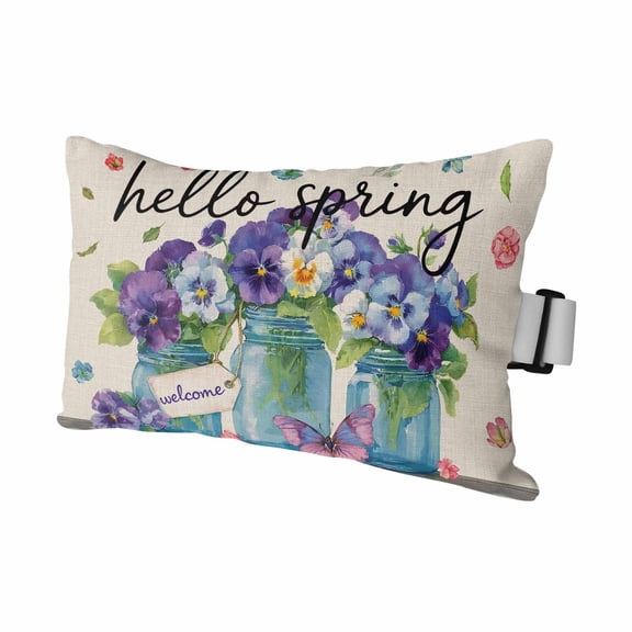 1PCS Outdoor Pillow for Chaise Lounge Chair Spring Purple Flower Butterflies on Linen Waterproof Headrest Cushion with Insert Retro Botantical Adjustable Lumbar Pillow for Beach Patio,11x16in