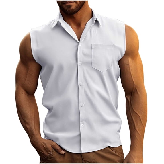 Enridrech Men’s Sleeveless Tank Shirt Button down Casual Summer Collared Top Lightweight Solid Color Workout Tops