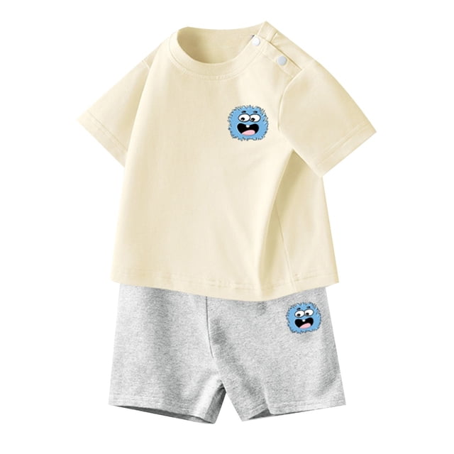 MIASHUI Ensemble d'Été Deux Pièces T-Shirts Graphiques à Manches Courtes et Shorts, Beige, 5-6 Ans