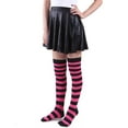 thumbnail image 3 of Women’s Extra Long Striped Socks Over Knee High Opaque Stockings (Black & Pink), 3 of 5