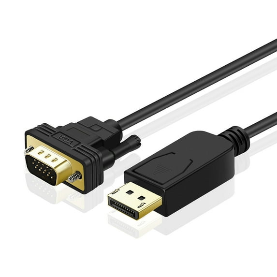 DisplayPort DP to VGA Cable (6 Feet) Male to Male Passive Passthrough Video Converter Adapter Wire Cord Plug Supports 4K Ultra HD UHD 1440P 1080p Full HD (Black)