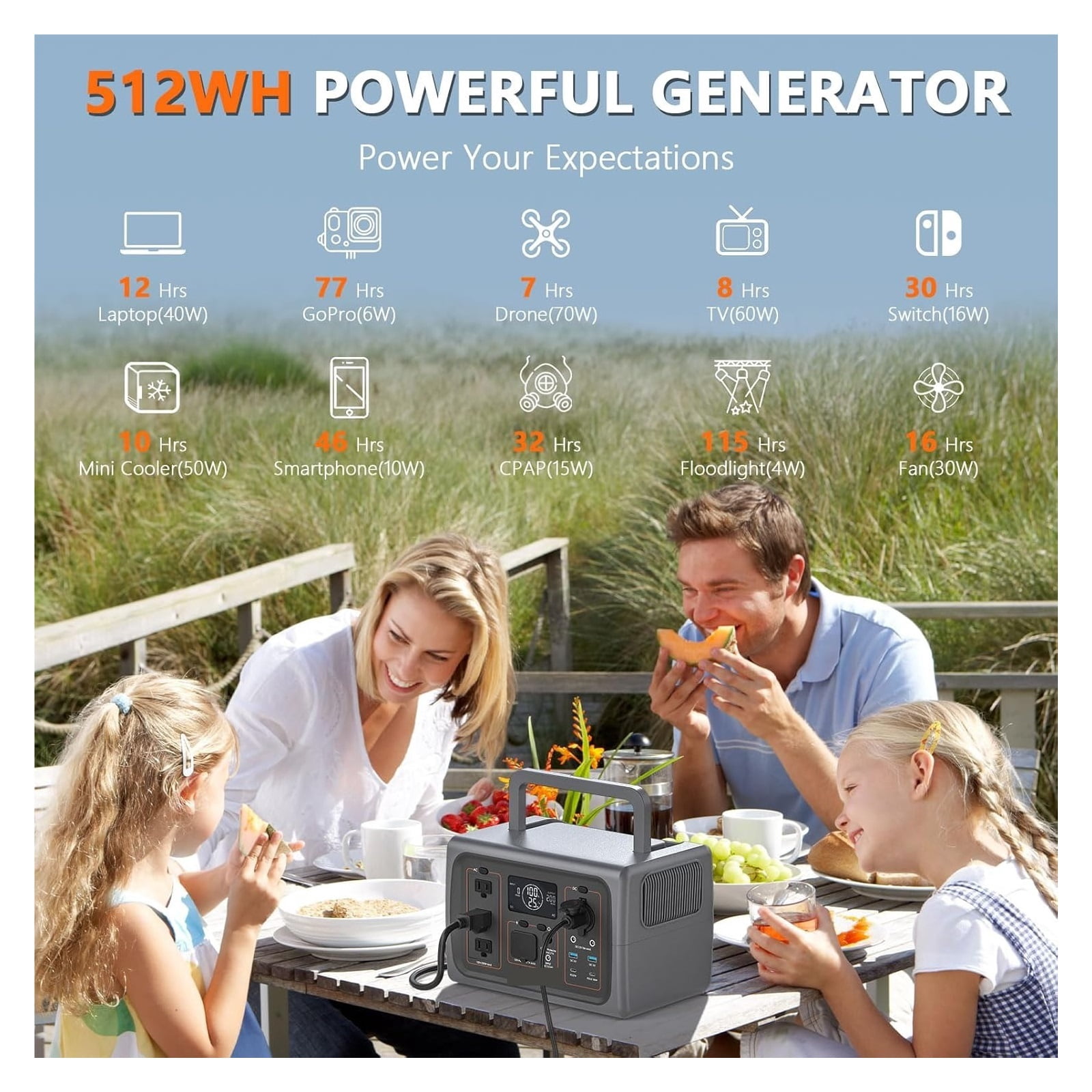 Solar panel mobile power charger 500W (Surge 1000W) 512Wh Solar Energy Storage Power Supply With UPS Function, 2.5 Hours Fast Charging