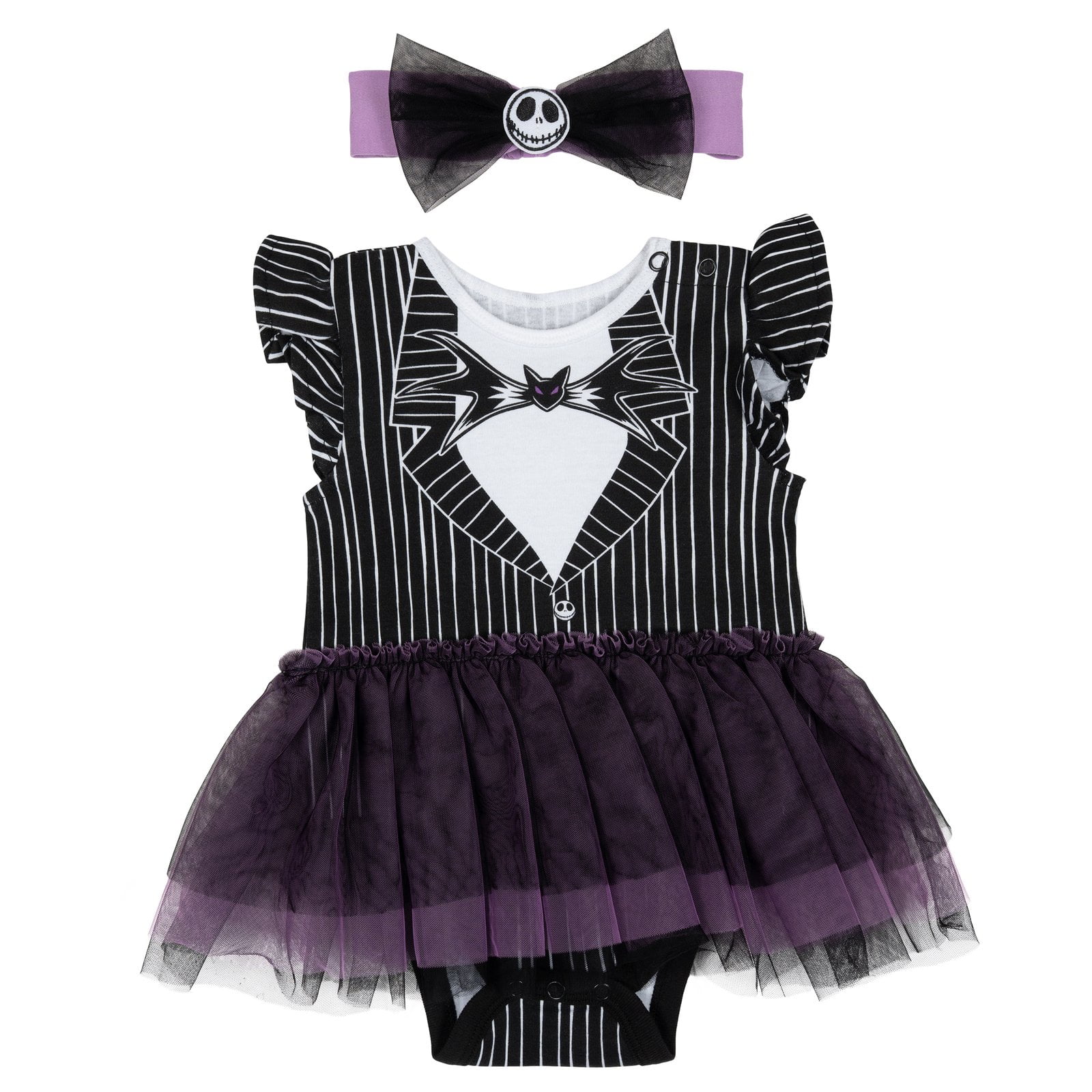 Disney Nightmare Before Christmas Baby Girls' Cosplay Dress and Headband Set Jack Black Pinstripe