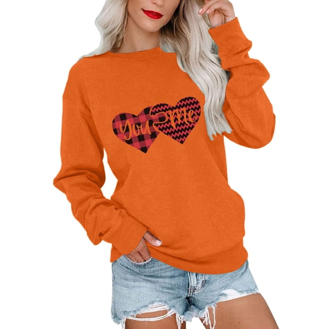 Qiopertar Blouse à Manches Longues Imprimée Mode Saint-Valentin pour Femmes Col Rond Pull Décontracté Offres de la Semaine Liquidation à Moins de 5$ jusqu'à 90 % de Réduction
