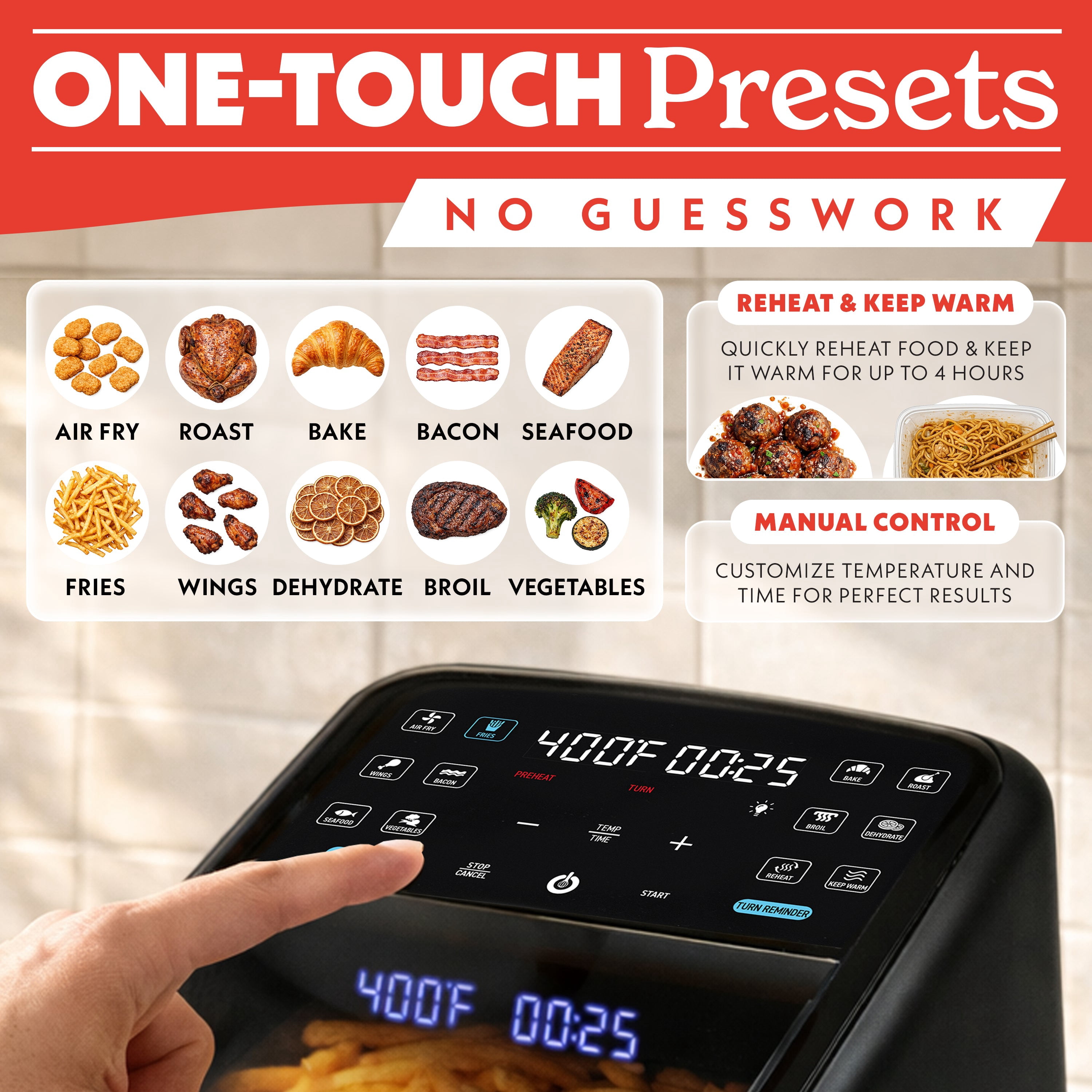 Gourmia Panorama 7-QT Digital Air Fryer with Panoramic View, Holographic Display, & 12 Presets, Black