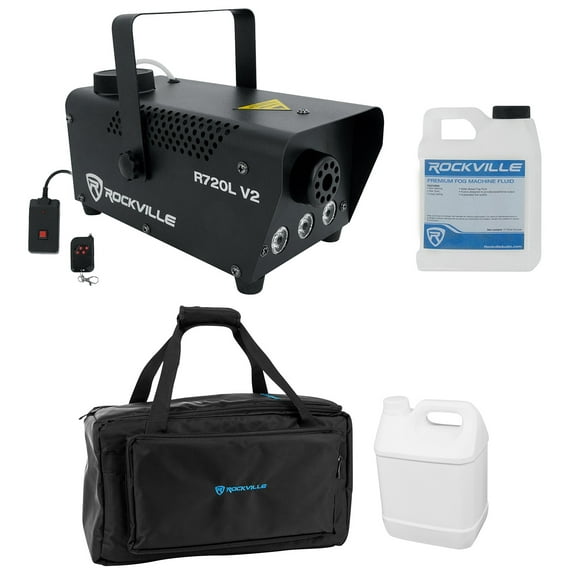 Rockville R720L Fog/Smoke Machine w/Remote Fluid Multi Color LED Waterproof Bag