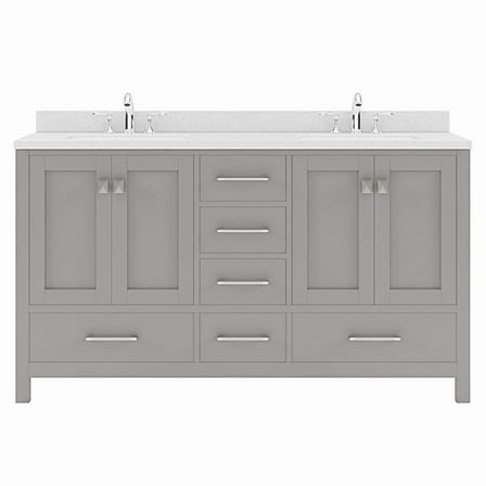 Caroline Avenue 60" Double Bath Vanity in Gray with White Quartz Top and Square Sinks