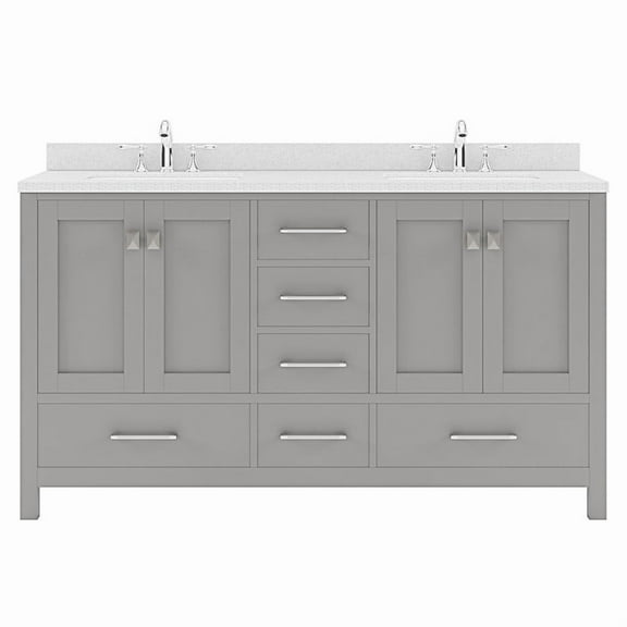Caroline Avenue 60" Double Bath Vanity in Gray with White Quartz Top and Square Sinks