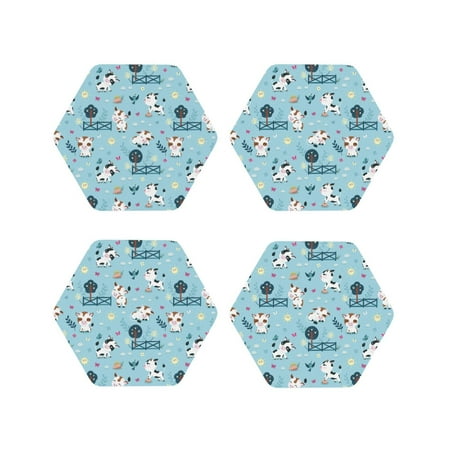 

Coasters Set of 4 - Cute Cow Butterfly Tree Drink Coasters for Tabletop Protection Leather Coasters for Living Room Decor and Housewarming Gift Hexagon