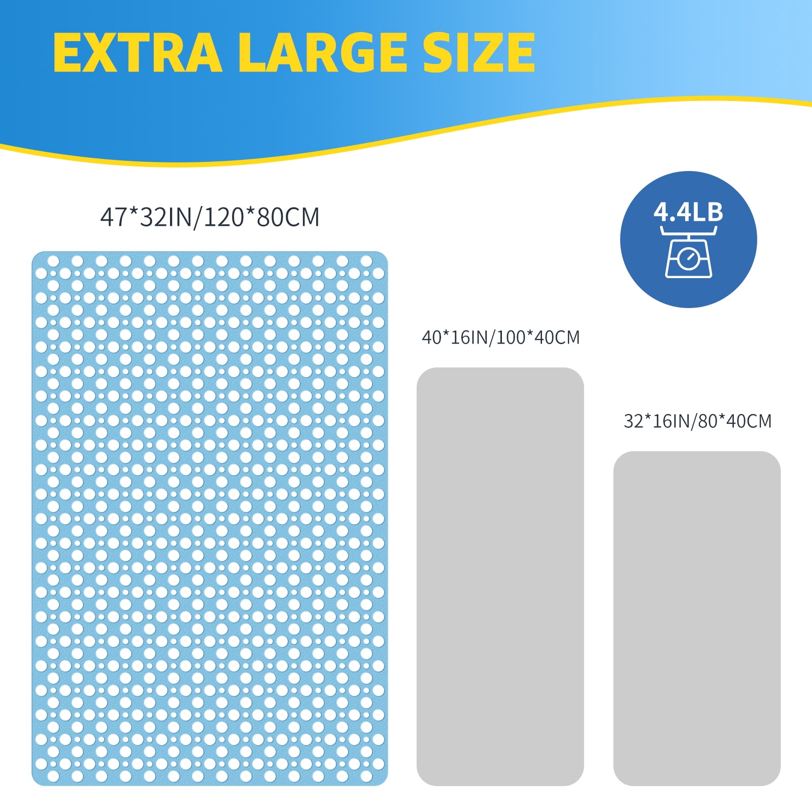 OTHWAY Large Shower Mat, 47x32 TPE Anti Slip Shower Mat, Heavy Bath Mats for Shower with Drain Holes Suction Cups, Shower Stall Mat for Bathroom, No Odor Shower Grip Mat for Elderly (Light Blue)