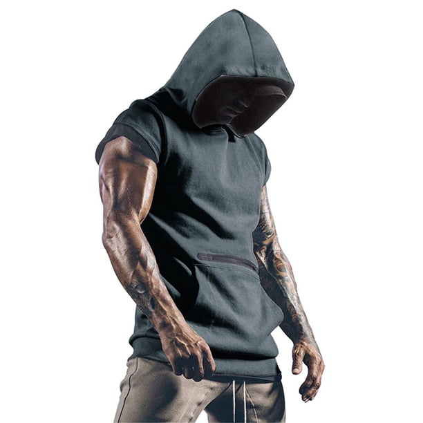 Camisetas Deportivas Playeras Deportivas Para Hombre, Moda De Verano, Deportes De Ocio, Color Sólido, Con Capucha, Sin Mangas, Chaleco Superior