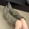 thumbnail image 4 of hopeusnice Women Knee High Slouchy Boots With Single Buckle Strap Pointed Toe Chunky Heel For Fashionable Evening Looks Gray 41, 4 of 8