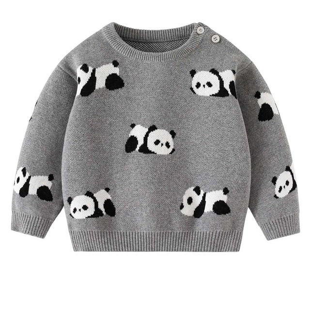 LOVZFMLL Chandail pour Fille, Col Rond Côtelé Panda Mignon, Décontracté Confortable Vêtements d'Automne Chauds d'Hiver pour Garçons et Filles de 4-5 Ans