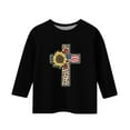 thumbnail image 3 of MIXUE Toddler Girls Tops & T-Shirts Summer Independence Day Cross Print Crew Neck 3/4 Sleeve Casual T-shirts Daily-Wear,Black,3-4 Years, 3 of 3