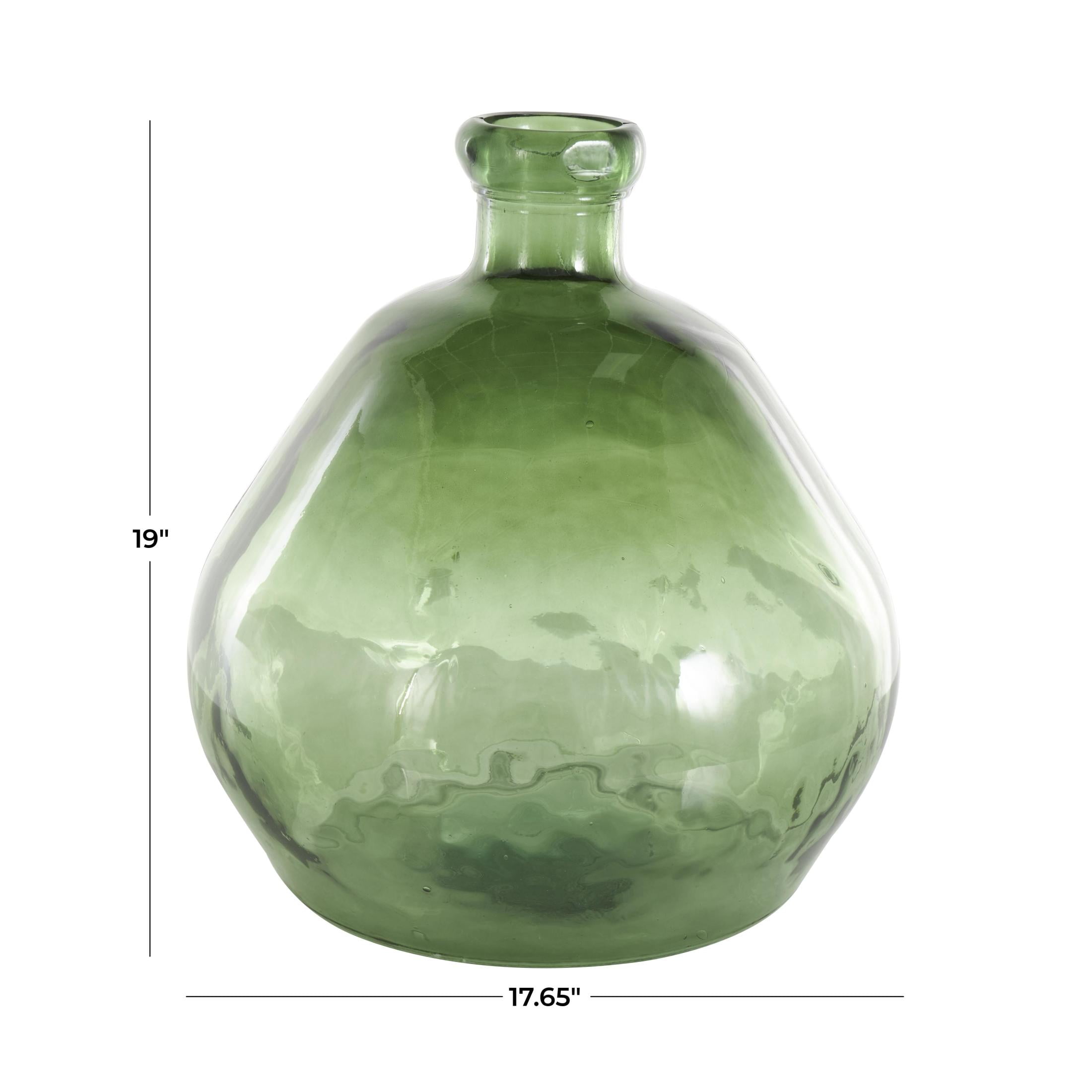 DecMode 19" Handmade Wide Spanish Bottle Neck Ombre Green Recycled Glass Vase