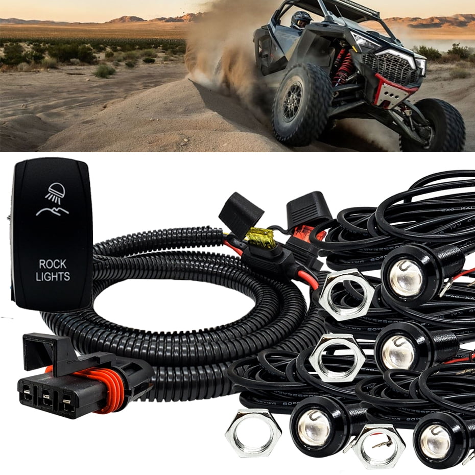 OZ-USA Green LED Rock Light Kit 5/8 Inch Bolt Beam with Plug & Play Power Bus Bar Wire Harness Compatible with Polaris Pulse Busbar RZR Pro Ranger Crew XP 2018-2023