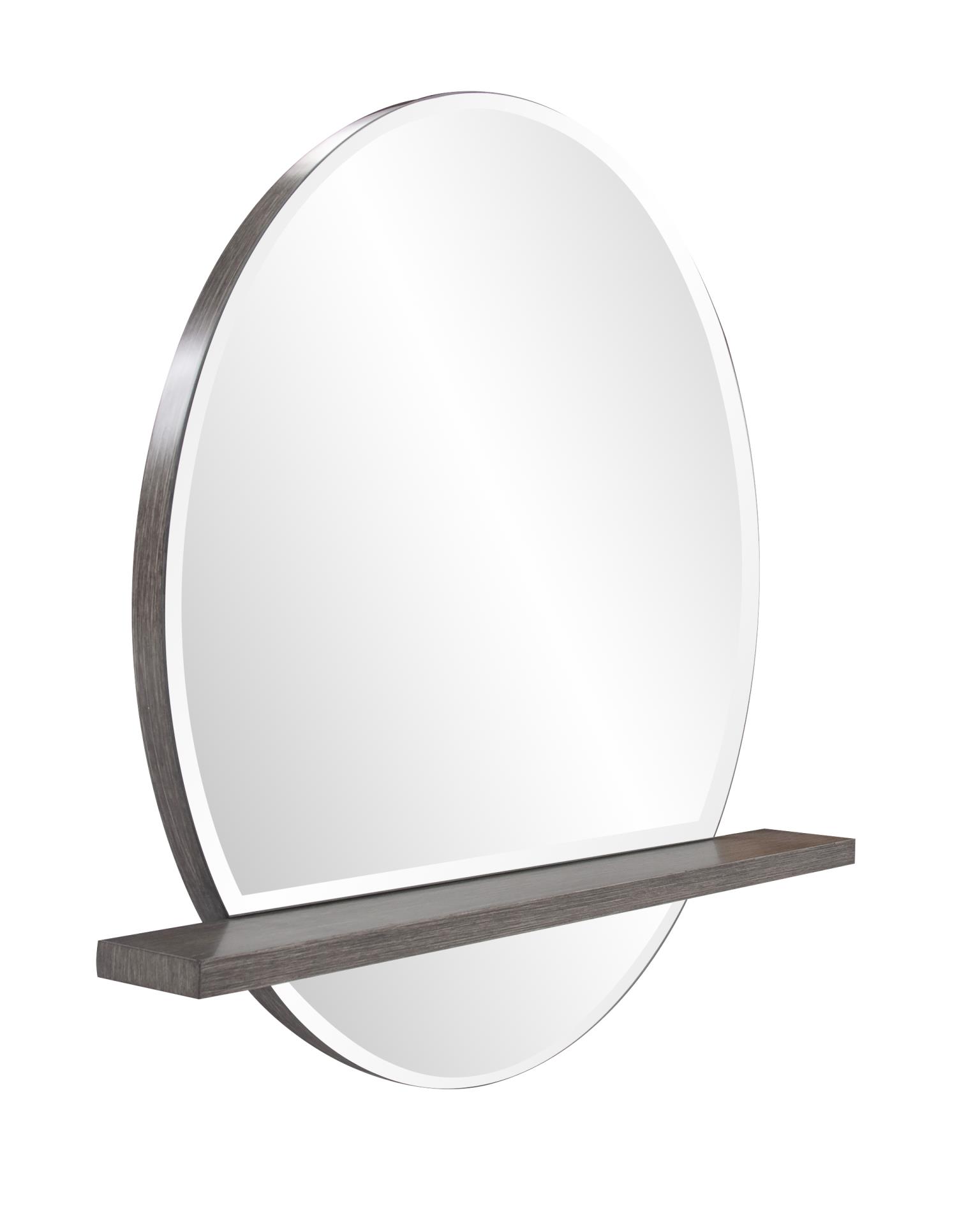 Tyler Dillon Round Beveled Wall Mirror with Gray Wood Shelf - 36"w x 32"h x 5"d