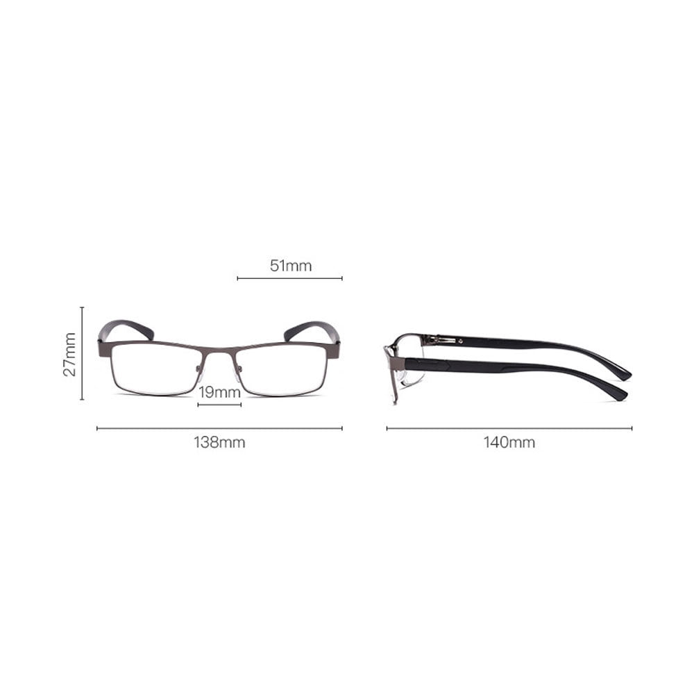 2 Pairs of Rectangular Classic Business Progressive Reading Glasses 4.00 for Men, Metal Spring Hinge Temple Readers, Gunmetal Vintage Presbyopic Glasses +4.00 Strength