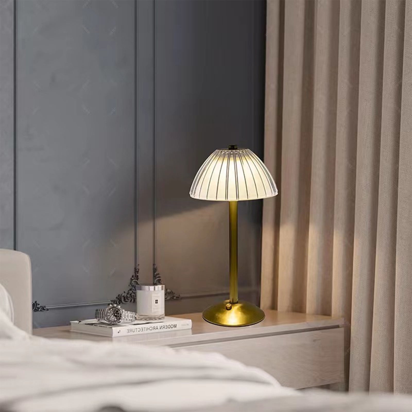 100Fens LED Portable Cordless Gold Table Lamp Touch Battery Operated Rechargeable Desk Lamp 3 Color Dimmable for Bedroom Living Room Dining