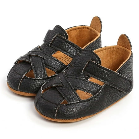 Hinvhai Lace Up Leather Sneakers for Baby Boys Girls Casual Soft Rubber Sole Infant Oxford Loafers Anti-Slip Toddler Soft Sole Comfotable Dress Shoes Black 6-9Months
