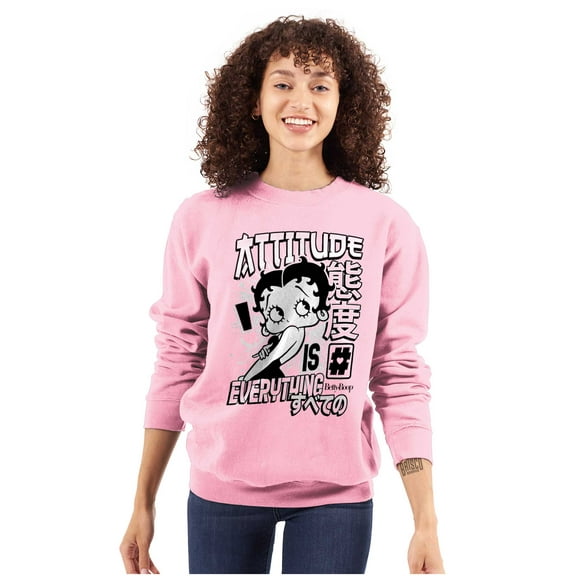 Betty Boop Kanji Hashtag Attitude Women Crewneck Sweatshirt Brisco Brands S