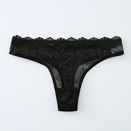 Hamky Womens Underwear Thongs for Women Womens Solid Color Low Waist Lace Seamless Thong Panties Cotton Underwear Seamless Underwear Black S