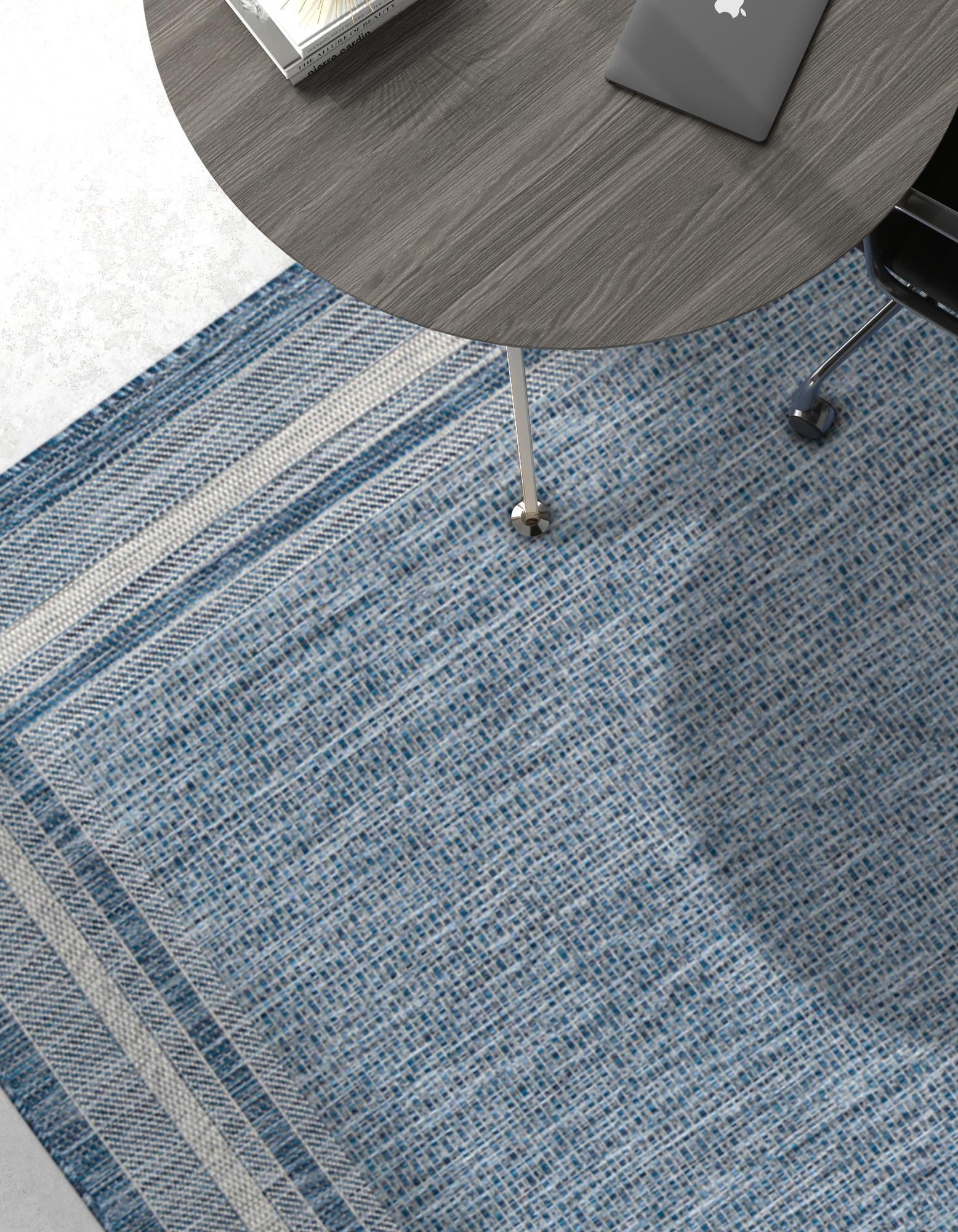 Unique Loom Outdoor Border Collection Area Rug - Soft Border (7' 1" x 10' Rectangle Blue/Ivory)