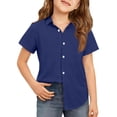 thumbnail image 2 of VV AVEORS Girls Button Down Shirts Kids Short Sleeve Dress Shirts School Uniform Blouse Loose Fit Tops Dark Blue 120, 2 of 5