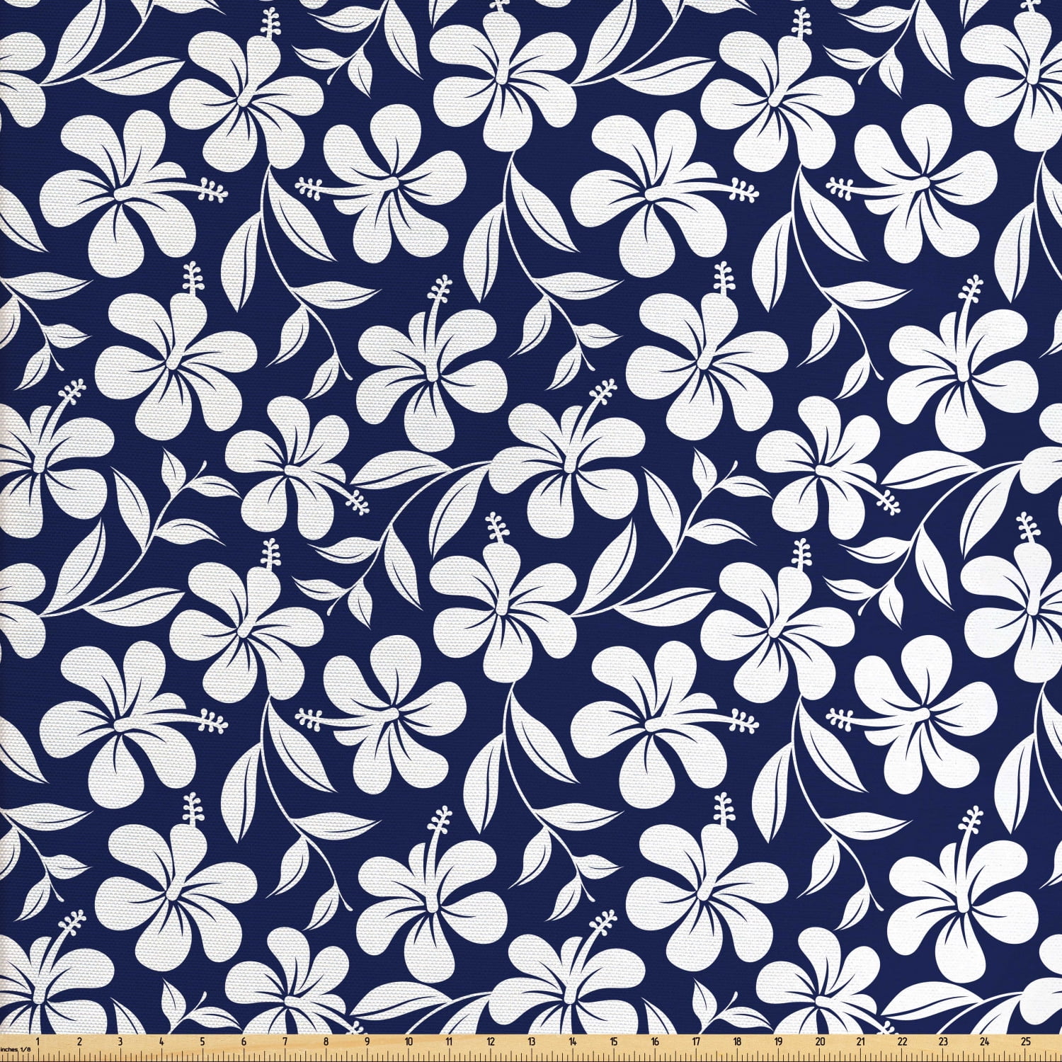 Hawaiian Fabric by The Yard, Hibiscus Flower Silhouettes Repetition