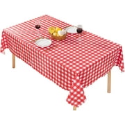UMINEUX Rectangle Checkered Tablecloth Washable Wipeable 100% Waterproof Oil Proof Plaid Table Cloth for Indoor and Outdoor Use, 54 x 120 Inch (Red and White)