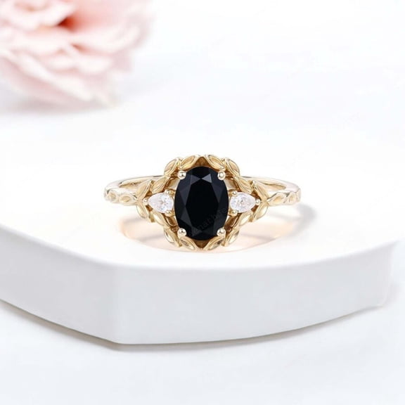 SHREENATHJEWELRY 8x6MM / 1.5CT Oval Cut Onyx Engagement Ring CZ Diamond Bridal Wedding Ring Alternative Fine Gift Ring