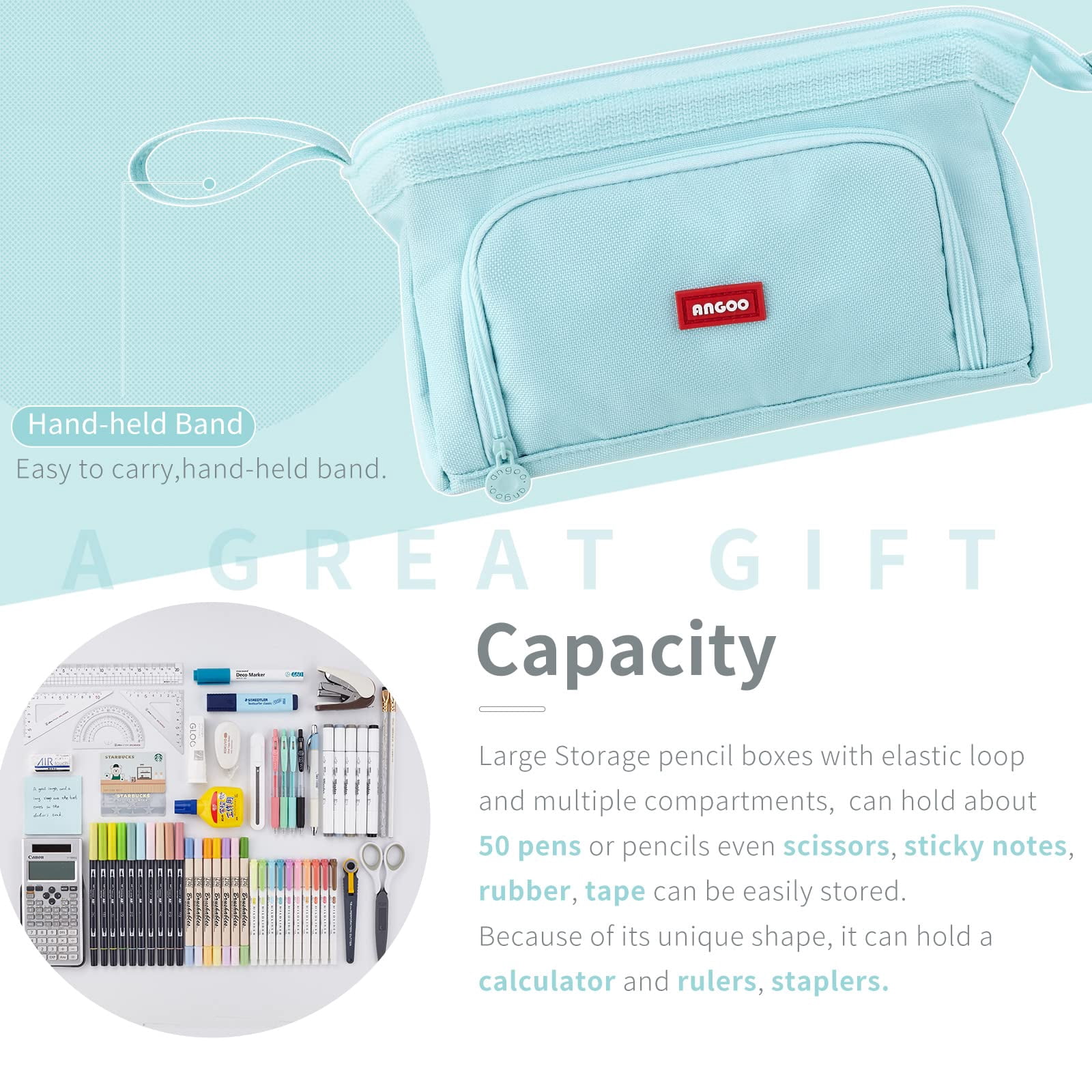 OBOSOE Pencil Case Large Capacity Pencil Pouch Handheld Pen Bag Cosmetic Portable Gift for Office Men Women Adult (Blue)