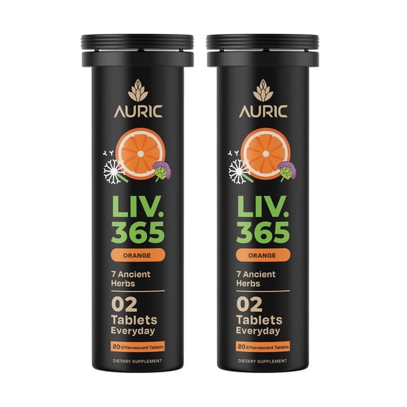 Auric Herbal Liver Detox Effervescent Advanced Detox and Cleansing Formula Liver Support Natural Orange Flavor Gluten-Free 40 Tablets