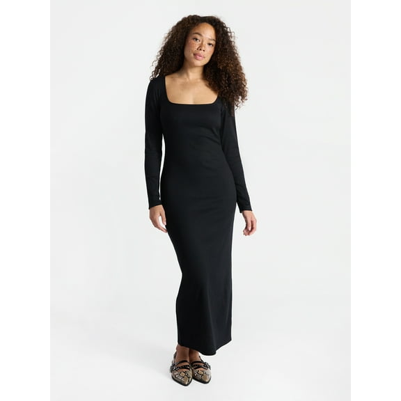 No Boundaries Square Neck Dress with Long Sleeves, Women's