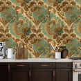 thumbnail image 5 of Peel and Stick Wallpaper Contact Paper Vintage Peel Stick Damask Brown Beige Teal Floral Motif Swirls Self Adhesive and Removable 17.7in x 118in, 5 of 8
