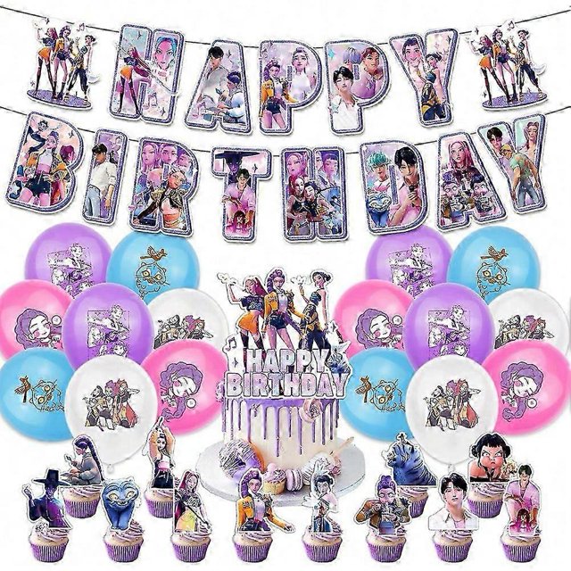 Demon Hunters Themed Birthday Decorations with Banners Cake Toppers Theme Balloons for Fans Boys Girls
