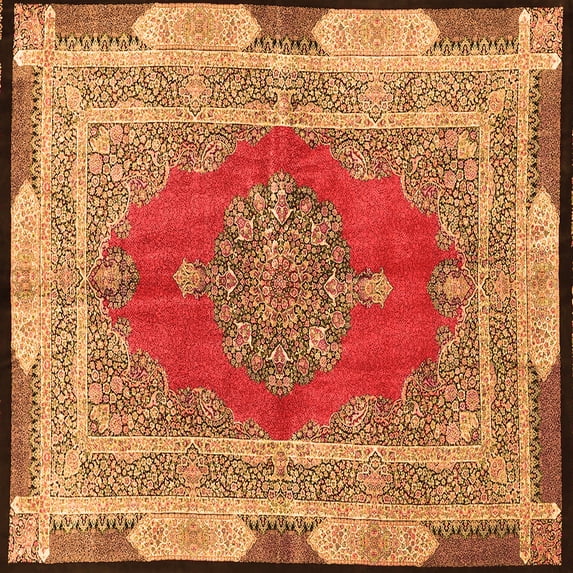 Ahgly Company Indoor Square Medallion Orange Traditional Area Rugs, 4' Square