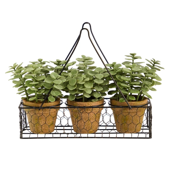 Nearly Natural 7" Mini Jade Garden Artificial Plant in Hanging Planter