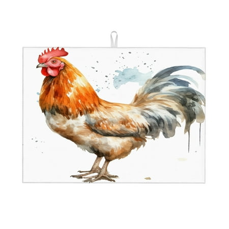 

Dish Drying Mat Chicken Watercolor Microfiber Absorbent Drying Mats Reversible Kitchen Countertop Protector Dishes Drainer Rack Pad 18x24 Inch