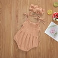 thumbnail image 6 of Douhoow Baby Girls Sleeveless Romper Solid Color Sling Shoulder Tie Jumpsuit Playsuit Headband, 6 of 9
