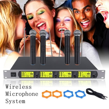 4 Channel UHF wireles s Microphone System with LCD Display Handheld Microphones Karaoke Mixer for outdoor wedding, Conference, Karaoke, Evening Party